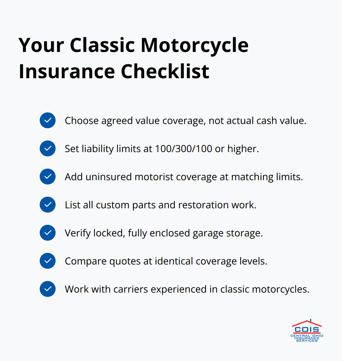 Checklist of key steps and selections for securing proper classic motorcycle insurance - Classic motorcycle insurance Columbus