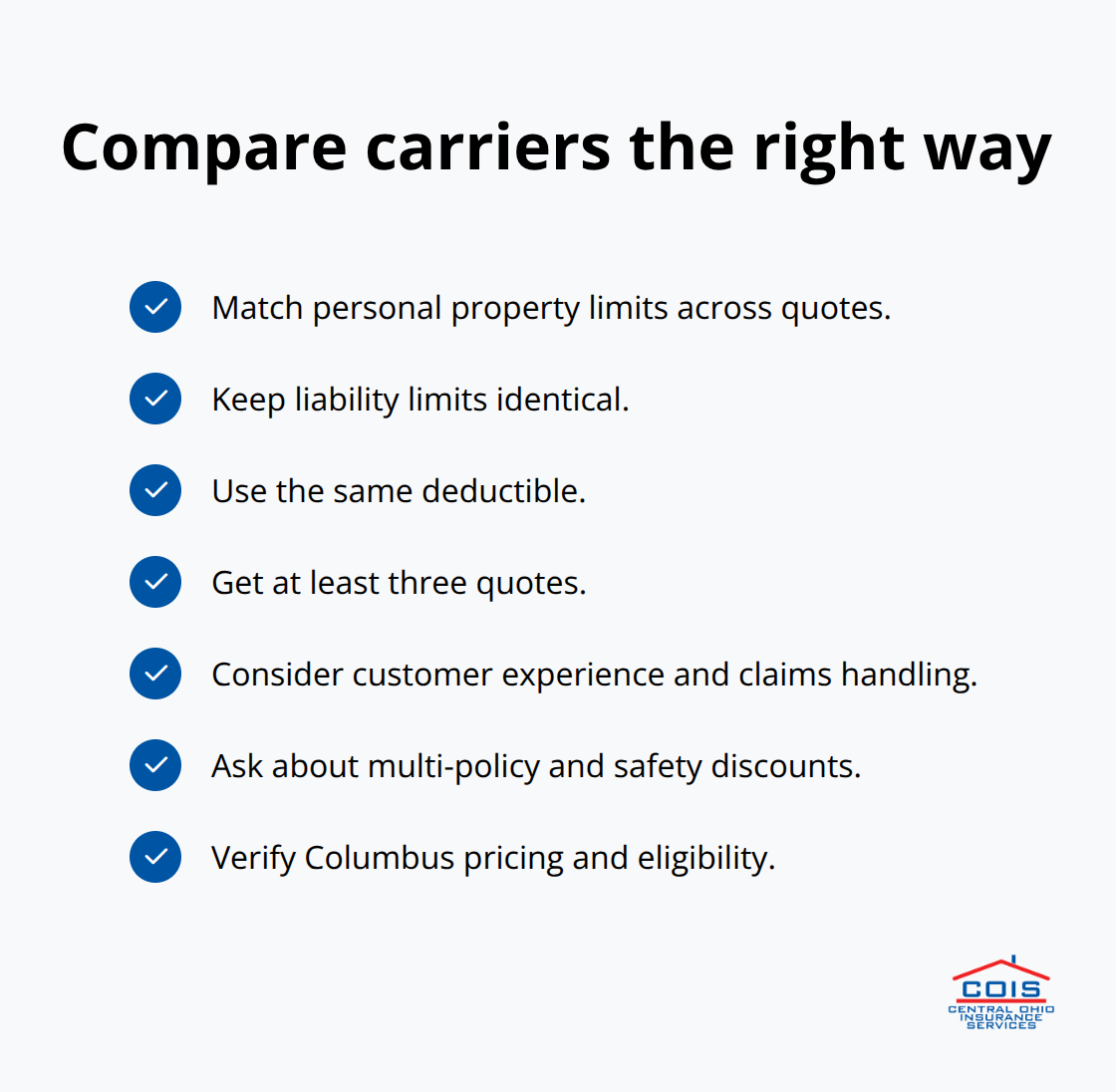 Checklist for accurate side-by-side renters insurance quote comparisons - Columbus renters insurance quotes
