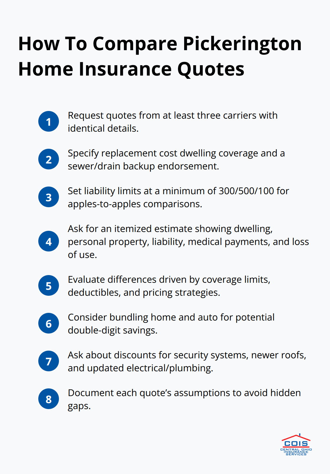Compact checklist to request consistent, comparable homeowners insurance quotes and find savings