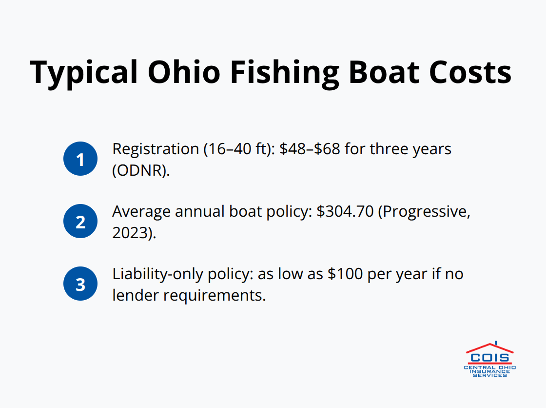 Quick view of registration fees and insurance costs for Ohio fishing boats